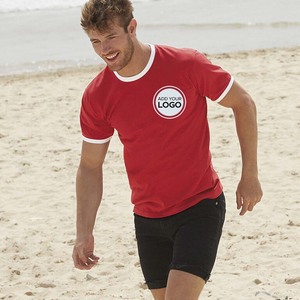 Nueva camiseta para hombre Crew Ringer Sports Top Casual Contraste Camiseta Cuello Manga Ringer Camisetas - Product Image 3