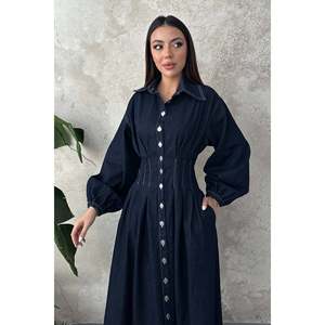 Vestido de Mujer Elisa Fashion Mavi Belden Pileli Kot - Azul - Product Image 3