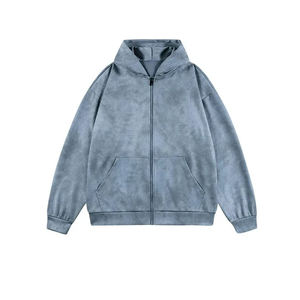 เสื้อฮู้ดดี้ผ้าฝรั่งเศสเทอร์รี่คุณภาพสูง หนา 400 กรัม ผ้าฝ้าย รับสกรีนโลโก้ เสื้อฮู้ดดี้ผู้ชายทรงโอเวอร์ไซส์ สไตล์วินเทจ ล้างสีแบบแอซิด ซิปยาวเต็มตัว รุ่น Ako - Product Image 1