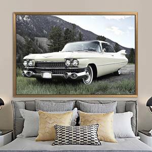 งานศิลปะบนผ้าใบพิมพ์ลาย: ของตกแต่งผนังรูปรถยนต์สไตล์เรโทรสำหรับคนรักรถยนต์,1P:กรอบสีทอง - Product Image 1