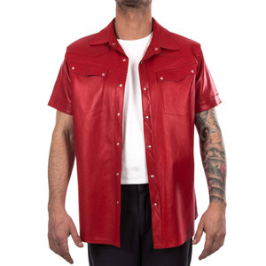 Pu cuero nuevo diseño de moda camisas de cuero para Hombres Nuevo estilo Streetwear camisas de cuero de manga corta - Product Image 1