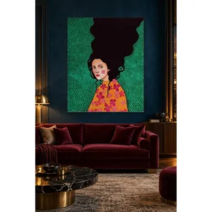 Impression sur toile Fida Green Polka Dot Background Girl with Pink Cheeks - Product Image 1