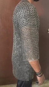 Haute qualité médiévale cotte de mailles Haubergeon armure acier doux 9mm plat riveté rondelles anneaux prix de gros disponible - Product Image 2