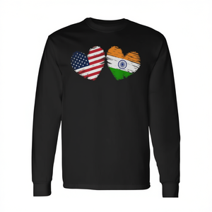 T-shirt à manches longues indien-américain avec drapeau des États-Unis et de l'Inde en forme de cœur, t-shirt promotionnel pour la Saint-Valentin - Product Image 2