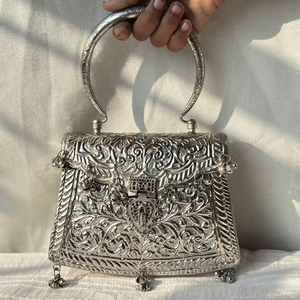 Indian Fully Handcrafted <b>Silver</b> Tone Metal <b>Clutch</b> <b>Bag</b> for Women Luxury Evening Party Wedding Handbag traditional indian <b>clutch</b> - Product Image 1