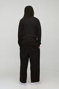 Sweat-shirt à capuche tricoté noir uni surdimensionné pour homme, hiver 2026, avec demi-fermeture éclair sur le devant, imprimé, en coton épais respirant, logo personnalisé - Product Image 2