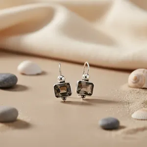 "925 Silver Smoky Quartz Crystal <b>Earrings</b> for Women" - Product Image 2