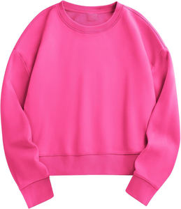 Women's Trending Cropped Sweatshirts 100% Cotton Terry Fleece Long Sleeves Oversized Crewneck <b>Tops</b> for Winter Spring Solid Front - Product Image 2