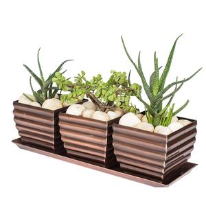 Ensemble de pots de fleurs en cuivre de style ferme avec plateau pots de fleurs vintage en métal galvanisé pour décoration intérieure et extérieure - Product Image 4