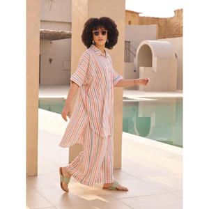 Striped Oversized Linen-Cotton Long <b>Shirt</b> Loose Fit Vintage <b>Western</b> Outwear - Product Image 5