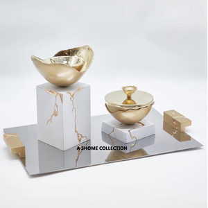 Brûleur d'encens luxueux en forme de branches feuillues d'or avec plateau décoratif en acier inoxydable et décor de fête en métal en laiton - Product Image 6