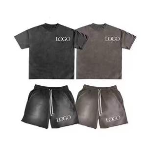 Conjunto de camiseta y pantalones cortos de marca unisex personalizado Conjunto de dos piezas de gran tamaño en blanco Pantalones cortos y camisetas para hombres - Product Image 4