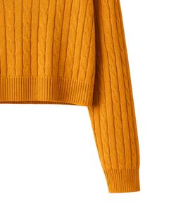 Suéter Corto de Punto Trenzado Color Amarillo Mostaza Personalizado para Mujer, Manga Larga, Cuello con Botones, Dobladillo Acanalado, Prenda de Punto Informal para Invierno - Product Image 6