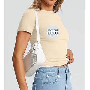 Camisetas de algodón para mujer, camisetas casuales de manga corta, camisetas de cuello redondo, Camiseta básica de manga enrollada de verano holgada lisa - Product Image 6