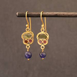 Natural Sapphire Tourmaline Gemstone Cut Gold Plated 925 Sterling <b>Silver</b> <b>Drop</b> <b>Earrings</b> for Wedding and Gift - Product Image 1
