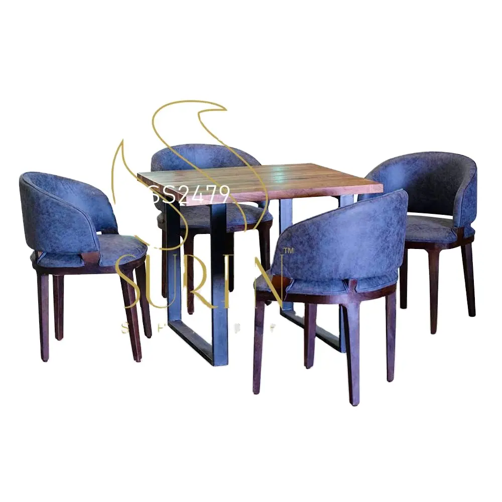 ชุดโต๊ะไม้เนื้อแข็งพร้อมเก้าอี้สำหรับรับประทานอาหารสี่ชุดสำหรับโรงแรมและร้านอาหารดีไซน์เนอร์อินเดีย