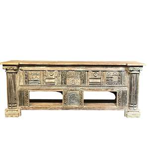 Handmade Rustic <b>Console</b> <b>Table</b> <b>for</b> Living Room <b>Entry</b> Villa Reclaimed Wood Brass Accents - Product Image 2