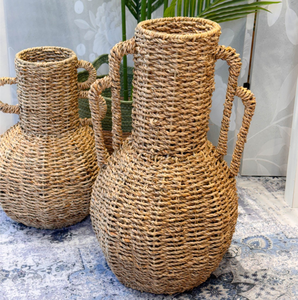 Vase en jonc de mer tressé à la main écologique avec poignées, vase décoratif naturel fait main pour les acheteurs en gros - Product Image 5