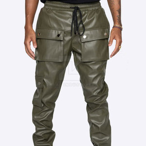 Pantalones de Cuero para Hombre, Color Sólido Oscuro, Estilo Urbano, Lavados, de Alta Calidad, Casuales, Transpirables, Ligeros, Cintura Media, para Invierno - Product Image 2