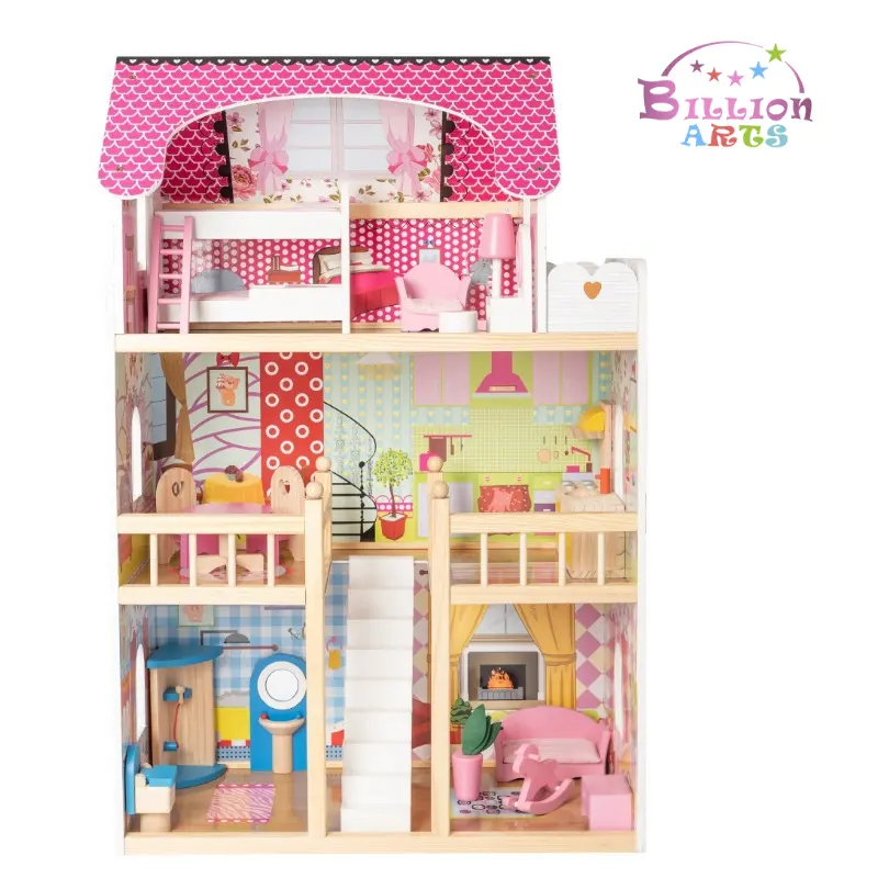 Juego de rol de simulación DIY juguete educativo niños grandes casa de muñecas de madera Villa con muebles de habitación de muñecas casa de muñecas