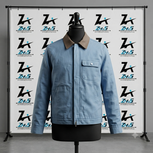 Chaqueta de Trabajo ZhuS International para Hombre, Estilo Slim, Azul Claro, de Lona Acolchada, Cuello Redondo, Cierre de Cremallera, Estilo Patchwork, para Invierno - Product Image 1