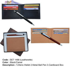 Best Price Men's <b>Cool</b> Genuine Leather Billfold <b>Wallet</b> Bifold with Metal Pen Small Business Gift Set - Product Image 5