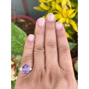 Oval Natural Amethyst Fine <b>Ring</b> 925 Sterling Silver Handmade Gemstone Jewelry Wholesale Supplier - Product Image 4