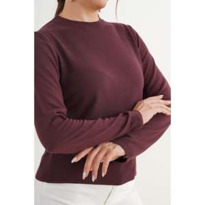 Pull col rond décontracté bordeaux en maille fine – Vente en gros - Product Image 2