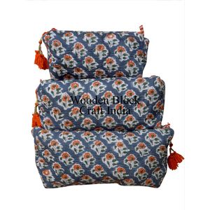 Vintage Handmade Bohemian Quilted 100% Cotton Cosmetic Organizer <b>for</b> <b>Bag</b> Set 3-Piece Reusable Small Makeup Pouches Unisex - Product Image 6