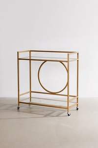 Space Conscious Metal Two <b>Tier</b> Serving <b>Trolley</b> With Glass Tray Surfaces And Chic Frame Design For Modern Apartments - Product Image 2
