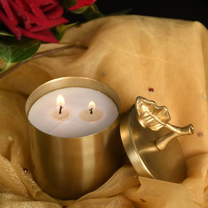 Premium Quality Latest Product Metal Candle Holder With Tinned <b>Lid</b> Leaf Design Round Shape Deep Container for Tabletop <b>Decorate</b> - Product Image 5