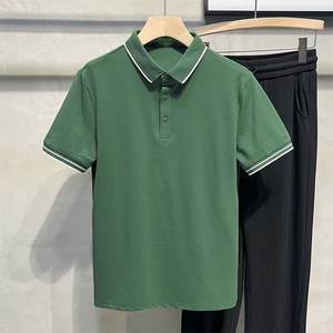Chemise à manches courtes en soie glacée pour homme, à col simple et tendance, avec logo personnalisé OEM, broderie et impression, tricotée, anti-rides - Product Image 4
