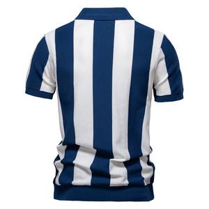 Polos d'été en tricot à rayures et boutons à la mode pour hommes, manches courtes, hauts vintage, t-shirts, chandails - Product Image 5