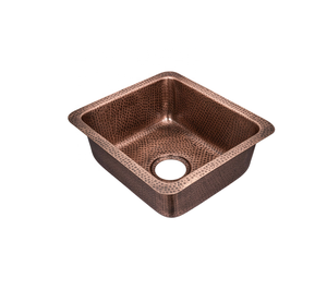 Fregadero de Cocina Cuadrado de Cobre Martillado a Mano DIVRIS, de un Solo Tazón, con un Solo Orificio, Acabado Pulido, Diseño Moderno, 17.25x15.25" - Product Image 1
