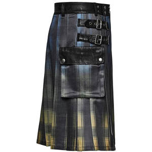 Kilt écossais gothique hip-hop pour homme en denim dégradé à deux tons avec accents métalliques, chaîne et poches 3D amovibles - Product Image 5