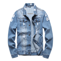 Chaqueta de mezclilla de algodón orgánico para hombre, estilo moderno, lavada, rasgada, estilo motociclista, corte ajustado, transpirable, con bolsillos 3D, color claro, vintage