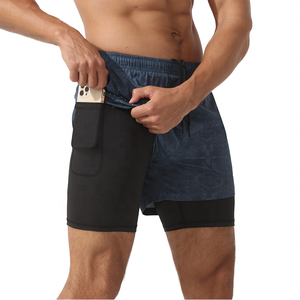 Shorts de course mi-longs pour hommes en tissu peigné respirant avec élasthanne/polyester, poches zippées, anti-plis et séchage rapide - Product Image 1