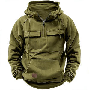 Sweat à capuche cargo zippé pour homme, épais, oversize, en molleton écologique, hiver, uni, coupe ample, avec logo personnalisé, 100% coton biologique - Product Image 1