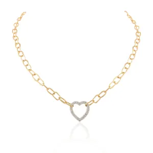 Trending Luxury Fashion 100% Genuine Diamond Heart Shaped Chain Necklace 18k Solid Yellow Gold Valentine Jewelry For Women