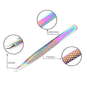 Pinzas de pestañas de acero inoxidable con punta de fibra de agarre de diamante de la mejor calidad herramienta de belleza puntiaguda para extensión de pestañas personalizable privado - Product Image 2