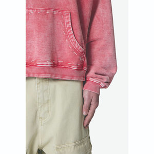 Sweat-shirt homme en coton vintage personnalisé, poche kangourou contrastée, épaules tombantes, coupe ample, lavage à la pierre, couture - Product Image 6