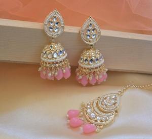 Traditional Elegance With This Premium Kundan jhumka Featuring Matching <b>Earrings</b> And Maang Tikka for Women Pearls Women's Gift - Product Image 4