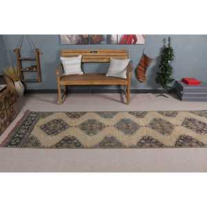 Alfombra Turca, Alfombra de Pasillo de 3.1x10.5 pies, Alfombra de Lana Marrón y Azul - Product Image 2