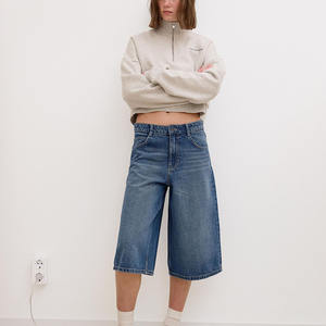 Short en jean à imprimé gaufré personnalisé pour femmes Short en jean taille haute à boutons Short en jean à jambe droite - Product Image 6