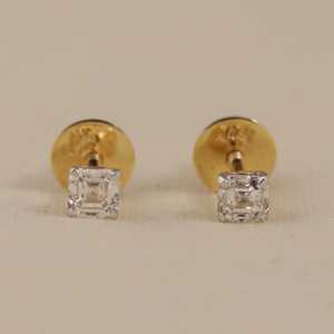 Asscher Stud Earrings Lab Grown Diamond Sterling Silver & Gold 0.45 Carat VS1 Clarity Elegant <b>Gift</b> for Mom or <b>Daughter</b> - Product Image 2