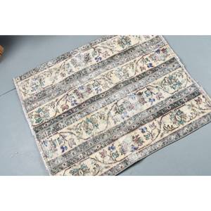 Tapis en laine Patchwork vert Beige classique 2.9 X 3.3ft Design Aubusson turc pour salon chevet couloir Latex Rectangle - Product Image 2