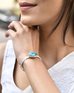 Ciel céleste argent 92.5 fait à la main argent plaqué manchette bracelet canal ensemble bleu Turquoise pierre classique artistique mat finition - Product Image 2