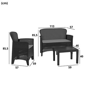 Divano divano da 2 posti in polipropilene antracite Progarden Set tavolino e Jungle Rattan linea da giardino per uso interno - Product Image 4