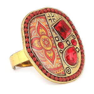 Bague fantaisie pour femme - Dorée - Rouge - Product Image 1