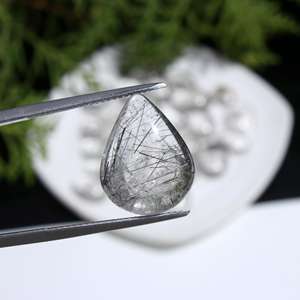 Tourmaline noire naturelle Rutile Quartz cristal polonais Cabochon en vrac pendentif de pierre précieuse Quartz rutile dos plat pierre faite à la main - Product Image 4